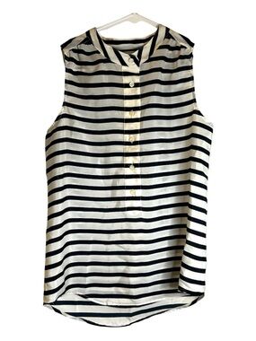 J. Crew Striped Sleeveless Top Navy White Button Front Popover Blouse 0